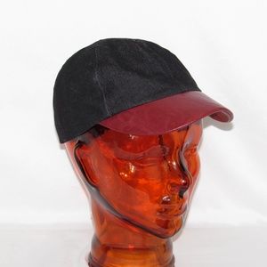 BCBG Black Denim Fashion Cap Faux Leather